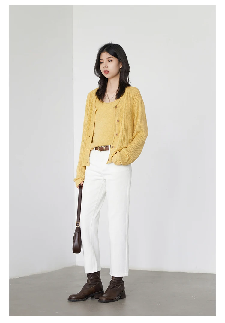 CHIC VEN Women Pants White Slim High Waisted Cotton Straight Leg Casual Slim Leg Jeans Girl Trouser Spring Autumn 2026
