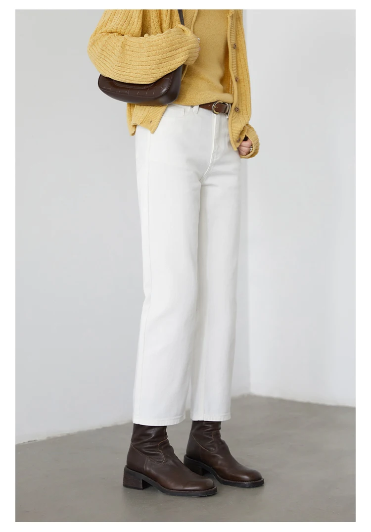 CHIC VEN Women Pants White Slim High Waisted Cotton Straight Leg Casual Slim Leg Jeans Girl Trouser Spring Autumn 2026