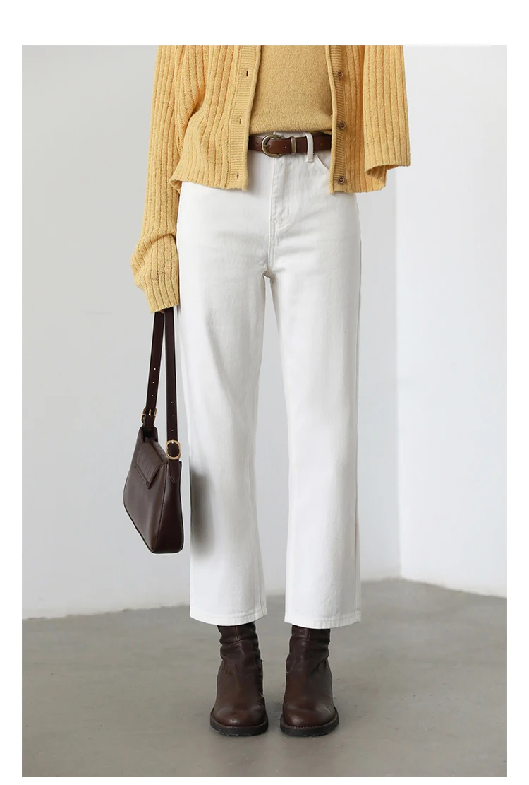 CHIC VEN Women Pants White Slim High Waisted Cotton Straight Leg Casual Slim Leg Jeans Girl Trouser Spring Autumn 2026