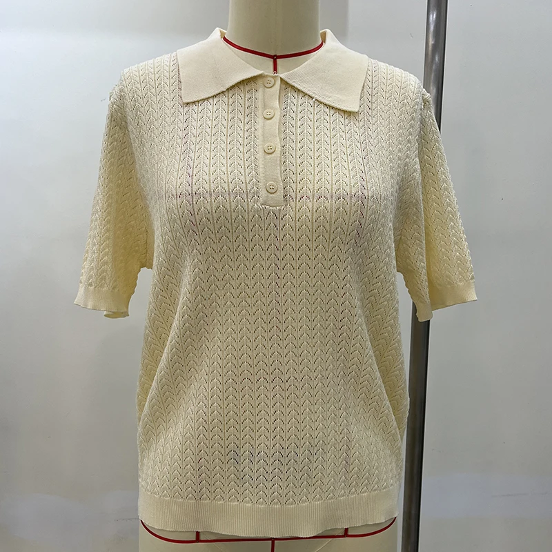 Tornova Short Sleeve Knitted T shirt Woman Summer Casual Loose Lapel Solid Ins Hot Tops Pullover Female Sweater T shirt Outwear