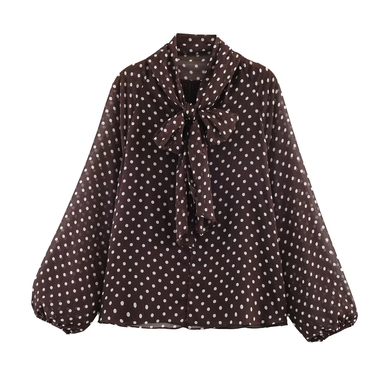 Women Polka Dot Print Blouse Casual High Collar Long Sleeve Lady Top Simple Women's Blouse Female Shirts & Blouses