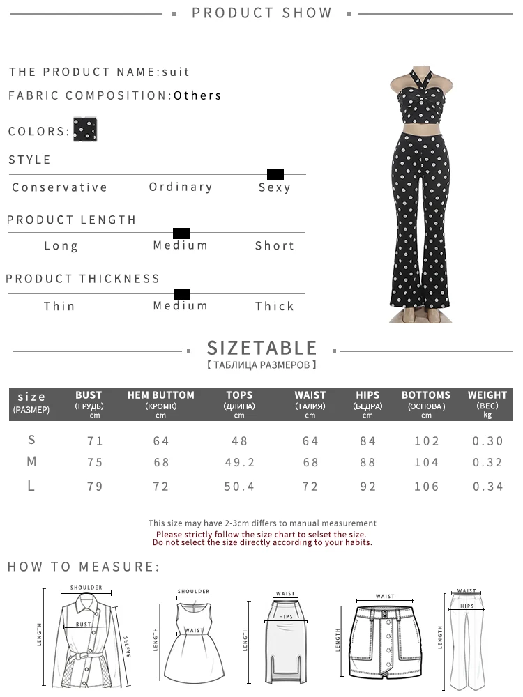 Nibber 2 Piece Set Woman Polka Dot Print Halter Off Shoulder Backless Tank Tops+Skinny Peach Hip Long Pants Sexy Fashion Suits