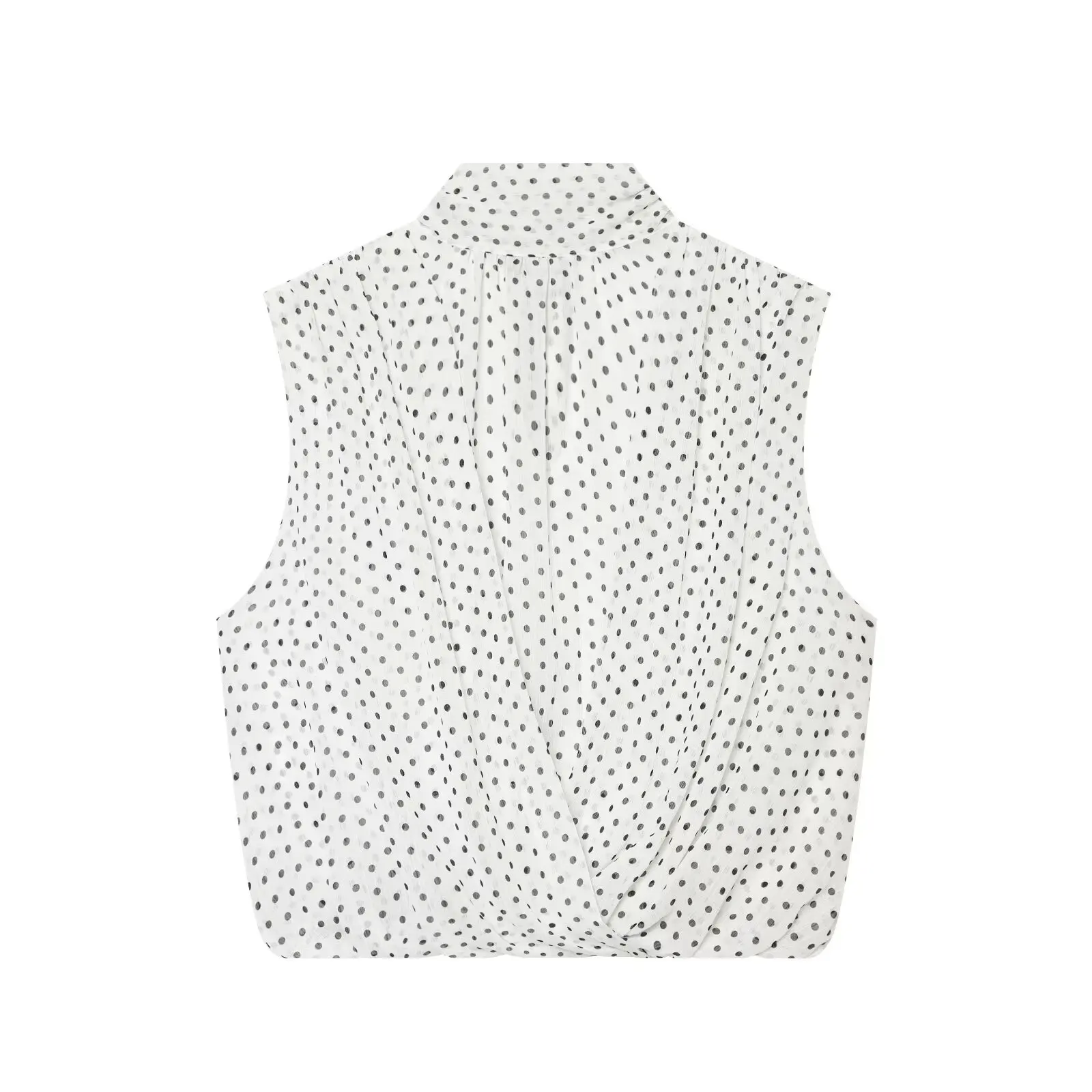 BSAY 2026 New Women Fashion Mock Neck Sleeveless Blouse Front Twist Wrap V Neck Tank Top Back Pleated Elegant Summer Casual Tops