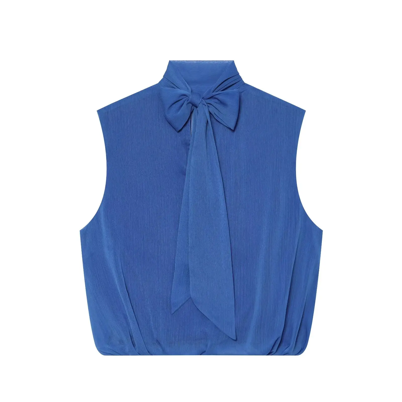 BSAY 2026 New Women Fashion Mock Neck Sleeveless Blouse Front Twist Wrap V Neck Tank Top Back Pleated Elegant Summer Casual Tops