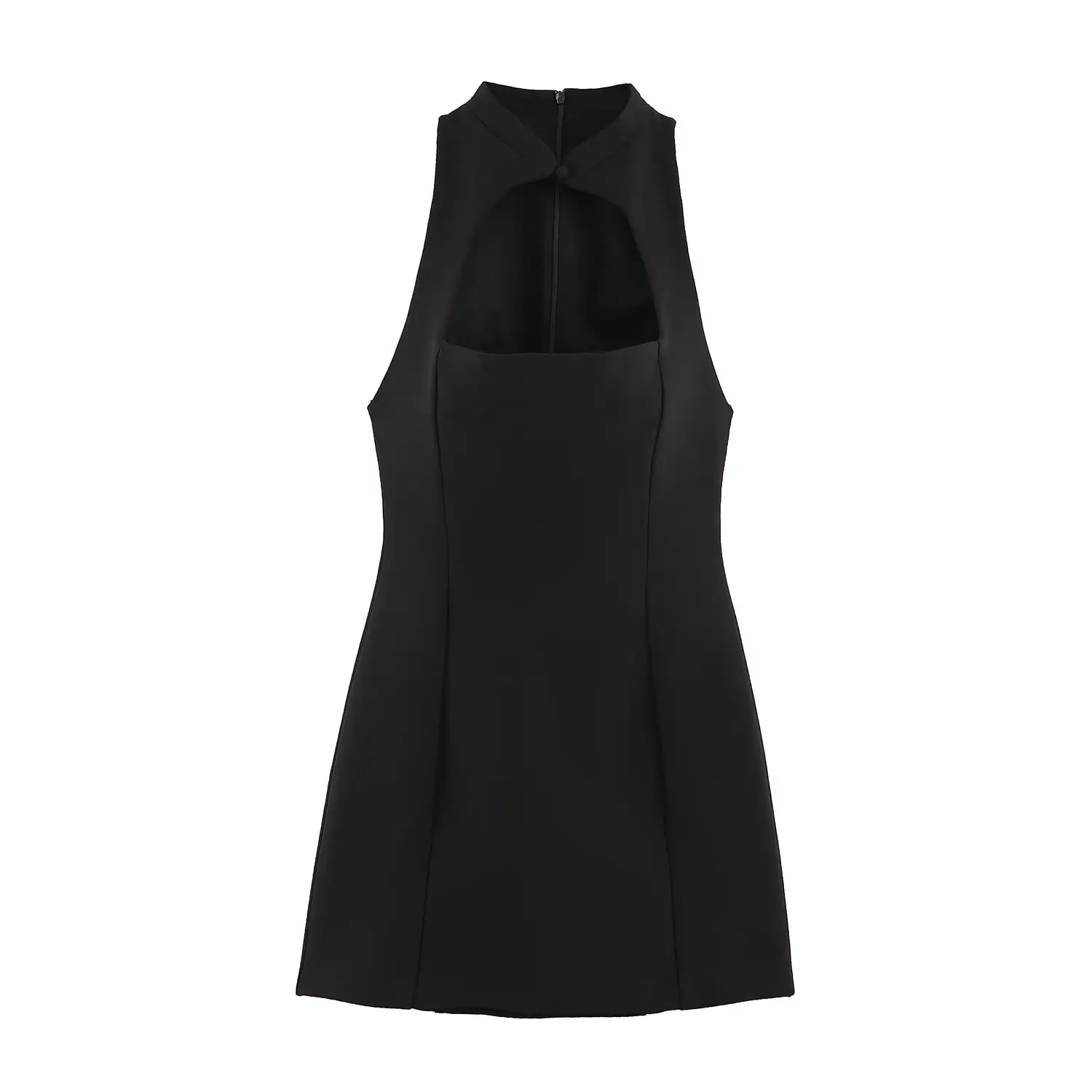 BSAY Fashion Summer Halter Short Dress Women Stand Collar Hollow Front Sleeveless Bodycon Mini Dress Chic Evening Party Dress