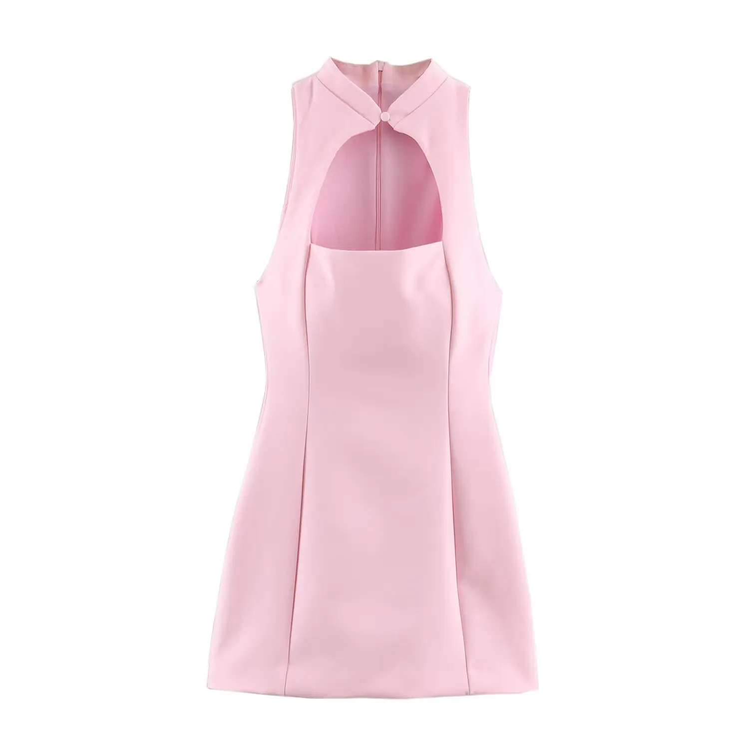 BSAY Fashion Summer Halter Short Dress Women Stand Collar Hollow Front Sleeveless Bodycon Mini Dress Chic Evening Party Dress