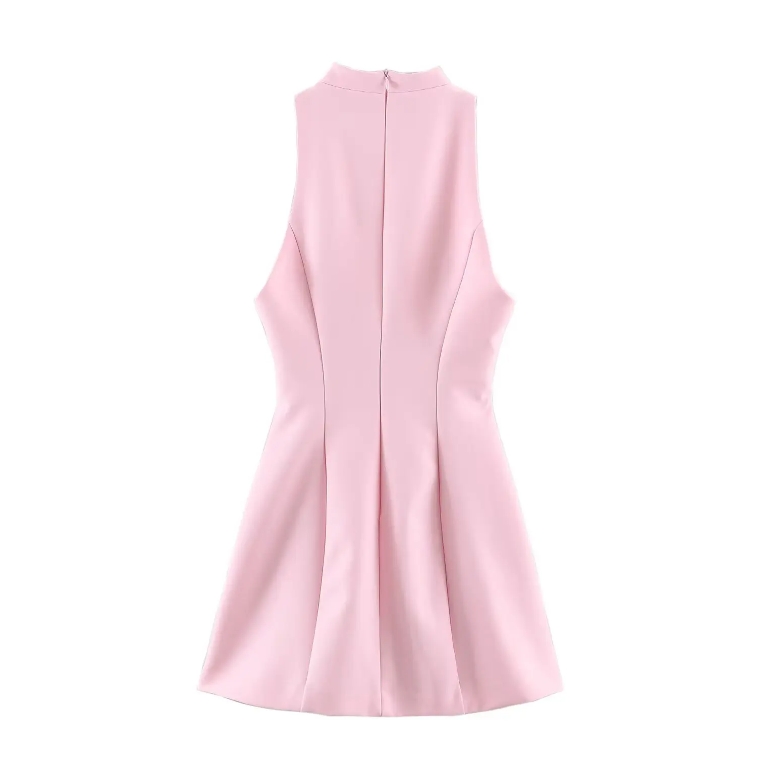 BSAY Fashion Summer Halter Short Dress Women Stand Collar Hollow Front Sleeveless Bodycon Mini Dress Chic Evening Party Dress