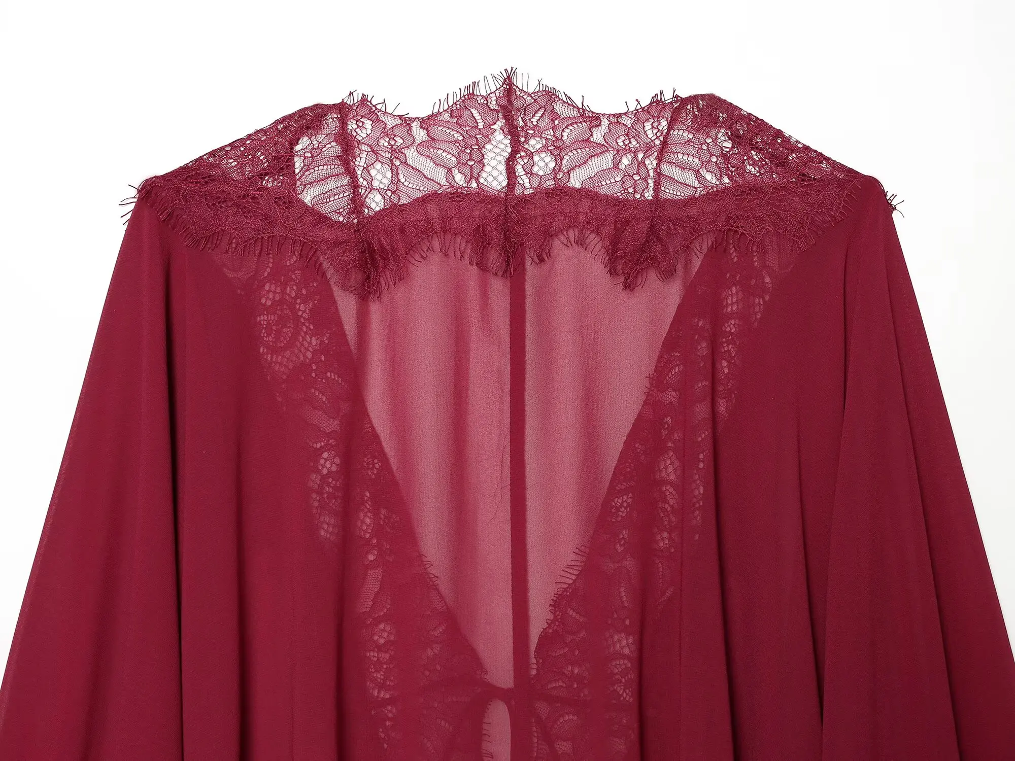 BSAY 2026 Vintage Women Fashion Sheer Blouse Lace Trim V Neck Front Drawstring Flare Sleeve Casual Beach Sunscreen Cover Up Top