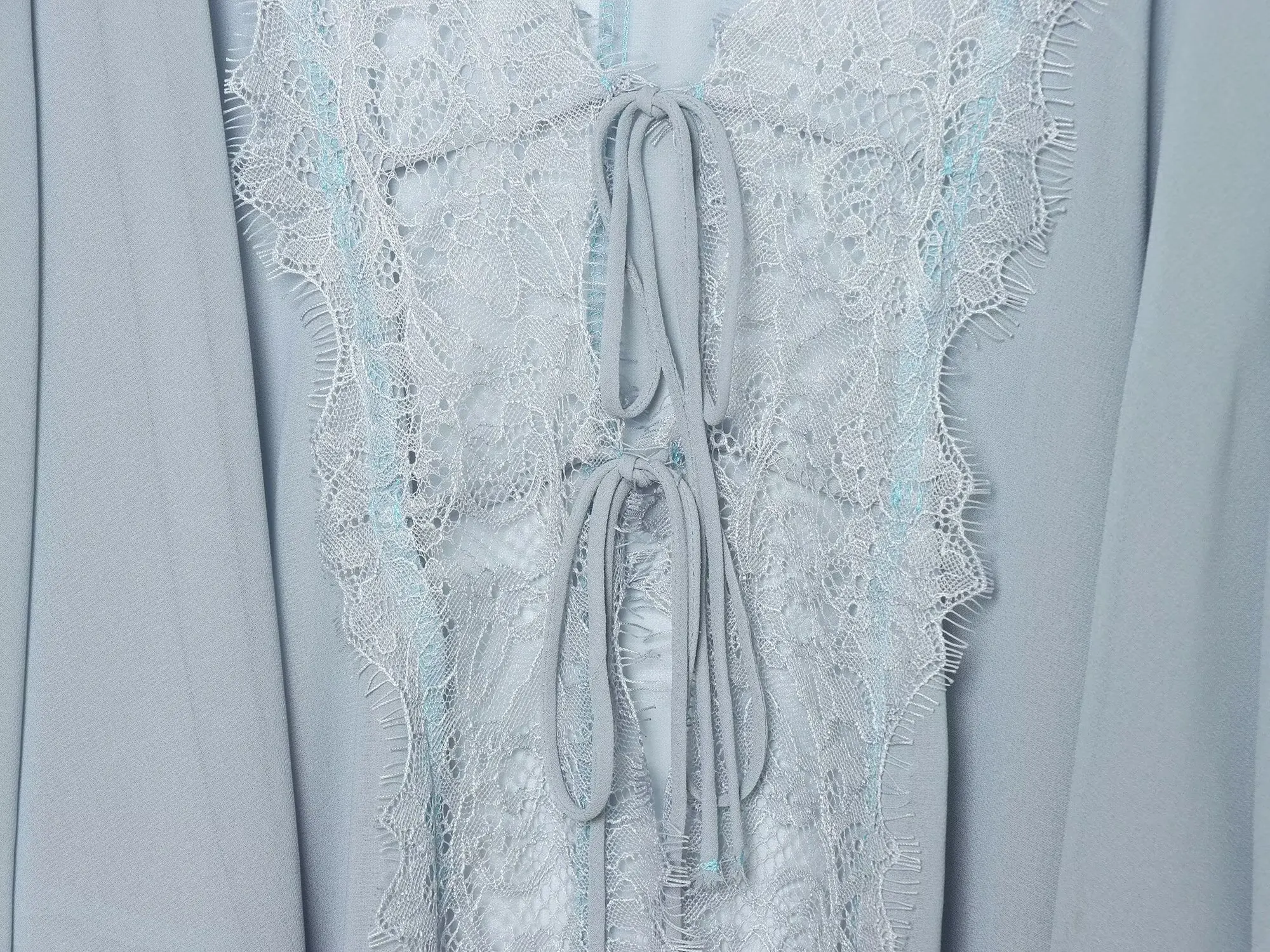 BSAY 2026 Vintage Women Fashion Sheer Blouse Lace Trim V Neck Front Drawstring Flare Sleeve Casual Beach Sunscreen Cover Up Top
