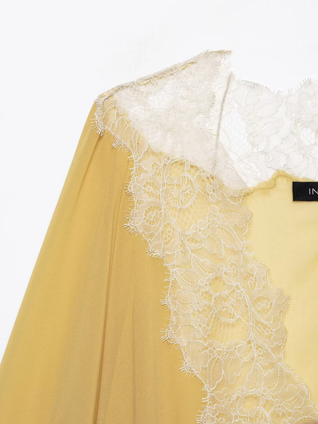 BSAY 2026 Vintage Women Fashion Sheer Blouse Lace Trim V Neck Front Drawstring Flare Sleeve Casual Beach Sunscreen Cover Up Top