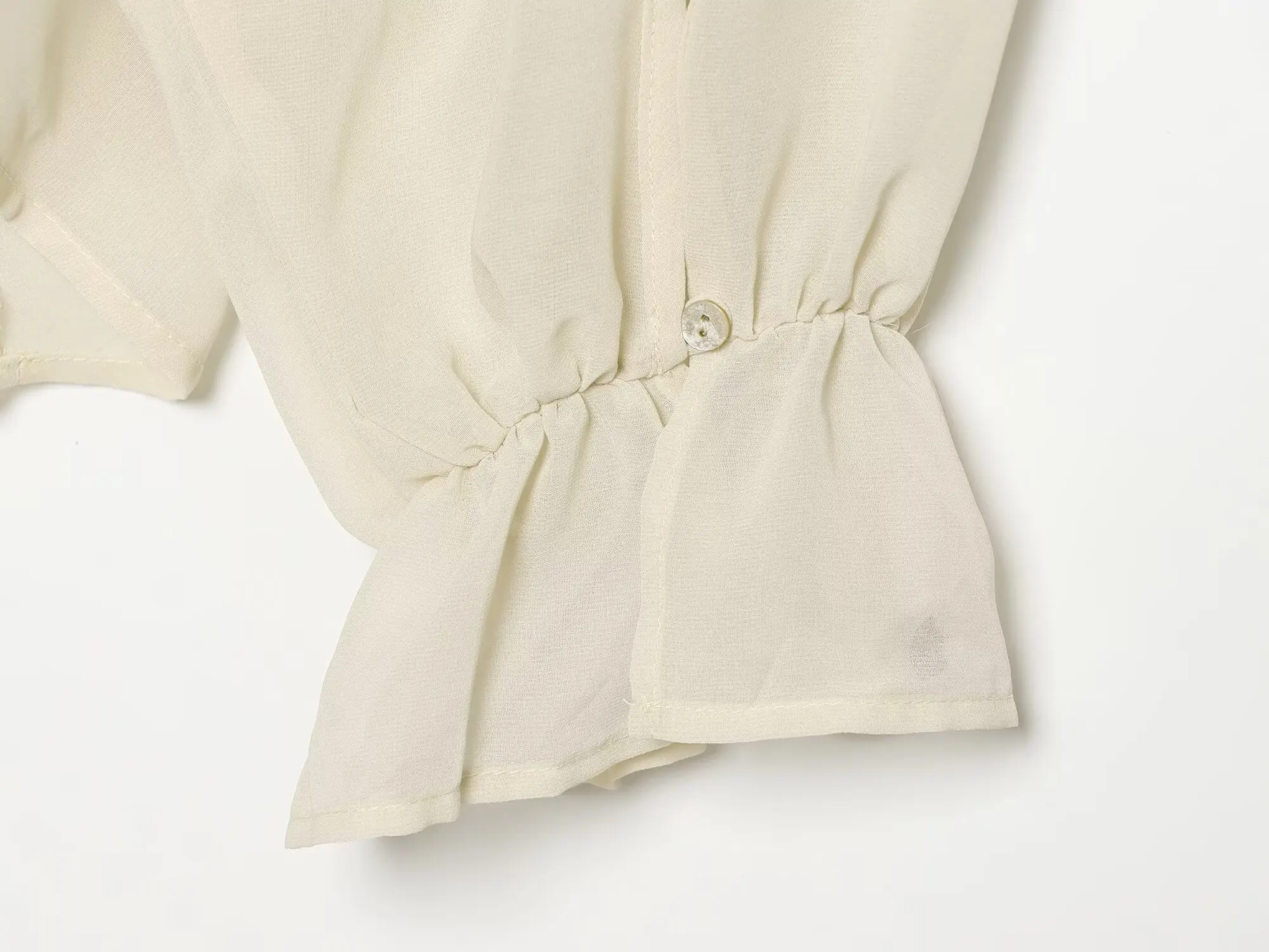 BSAY 2026 Vintage Women Fashion Sheer Blouse Lace Trim V Neck Front Drawstring Flare Sleeve Casual Beach Sunscreen Cover Up Top