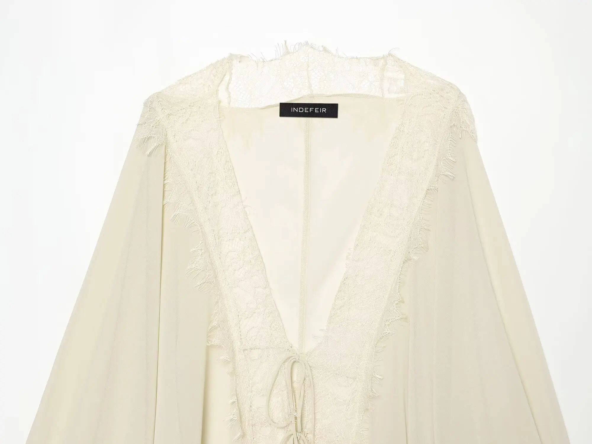BSAY 2026 Vintage Women Fashion Sheer Blouse Lace Trim V Neck Front Drawstring Flare Sleeve Casual Beach Sunscreen Cover Up Top