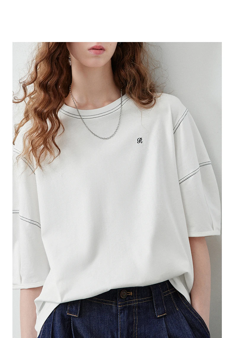 TOYOUTH Women's Short Sleeve Tee 2026 Autumn New 100 Percent Cotton Antibacterial Lantern Sleeve Slimming Clean Fit Casual Tops