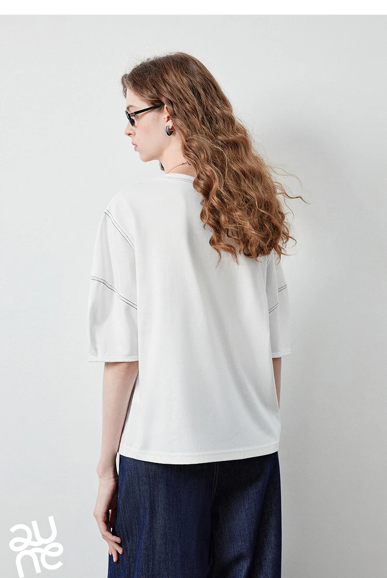 TOYOUTH Women's Short Sleeve Tee 2026 Autumn New 100 Percent Cotton Antibacterial Lantern Sleeve Slimming Clean Fit Casual Tops