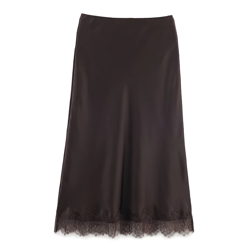 Willshela Women Fashion Solid Lace Side Hem Pleated A-Line Midi Skirt Vintage High Elastic Waist Female Chic Lady Skirts