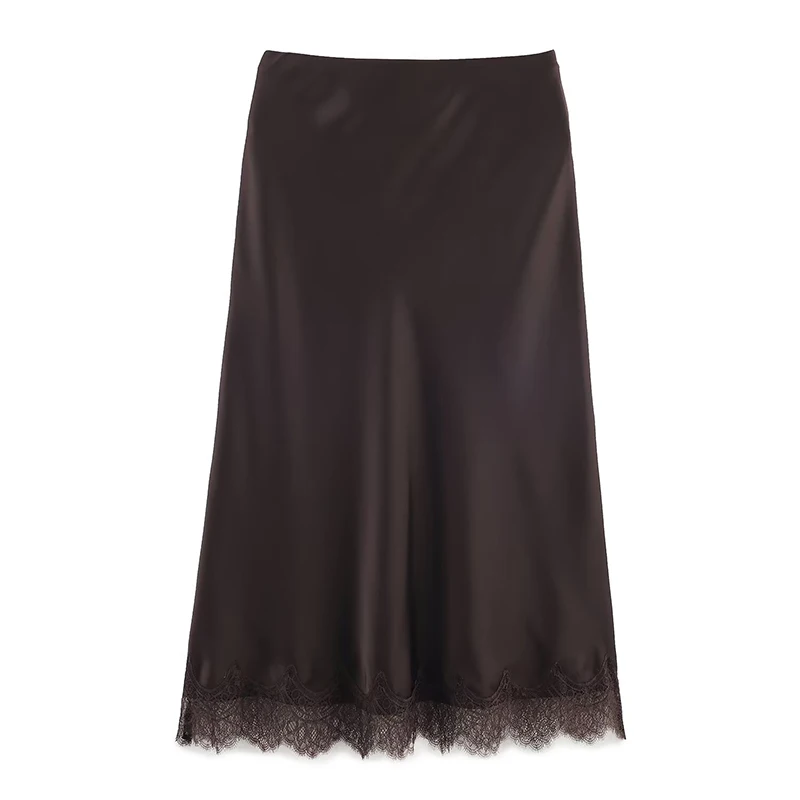 Willshela Women Fashion Solid Lace Side Hem Pleated A-Line Midi Skirt Vintage High Elastic Waist Female Chic Lady Skirts