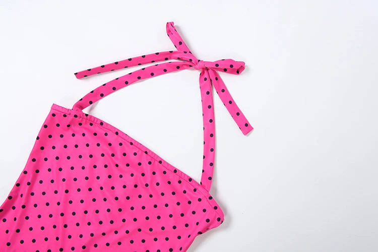 Weird Puss Sexy Backless Rompers Woman Polka Dot Print Bandage Halter Sleeveless Skinny Peach Hip High Street Fashion Playsuits