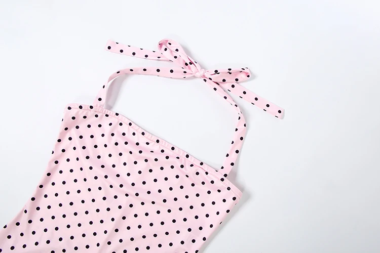 Weird Puss Sexy Backless Rompers Woman Polka Dot Print Bandage Halter Sleeveless Skinny Peach Hip High Street Fashion Playsuits