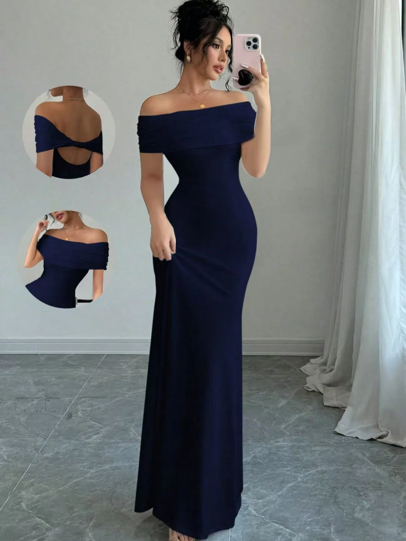 Off Shoulder Party Dress, Women‘s Sleeveless Sexy Bodycon Midi Dress, Elegant Bandage Cocktail Dress for Night Out