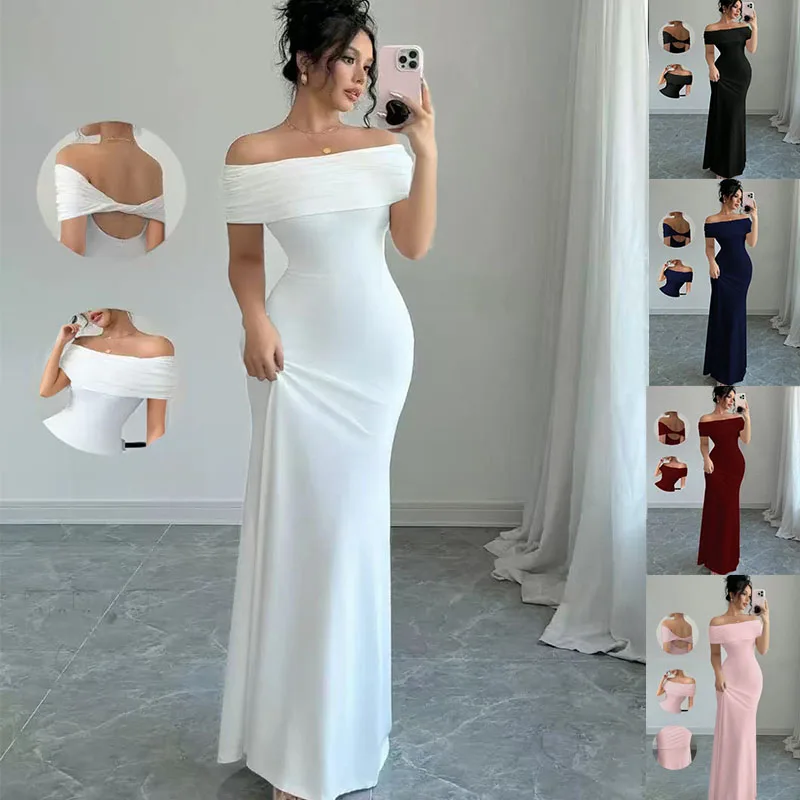 Off Shoulder Party Dress, Women‘s Sleeveless Sexy Bodycon Midi Dress, Elegant Bandage Cocktail Dress for Night Out