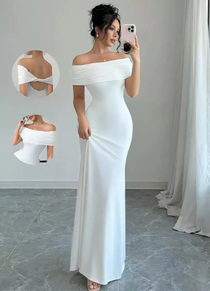 Off Shoulder Party Dress, Women‘s Sleeveless Sexy Bodycon Midi Dress, Elegant Bandage Cocktail Dress for Night Out