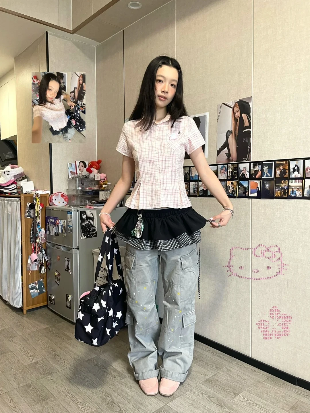 Genayooa Y2k Japanese Plaid Shirt Women Short Sleeve Pocket Slim 2000s Aesthetic Crop Tops Summer Vintage Blouse And Shirt Retro