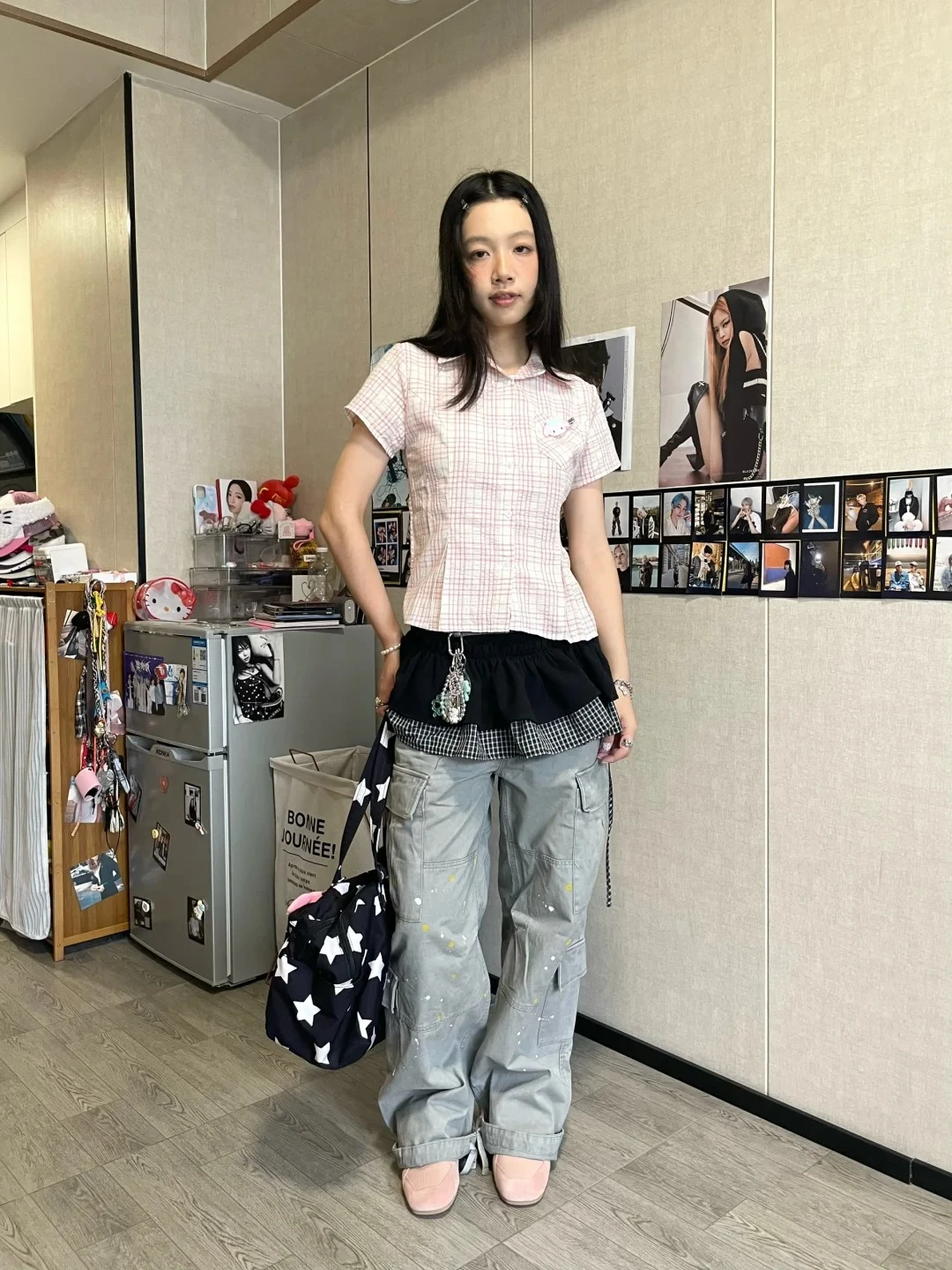 Genayooa Y2k Japanese Plaid Shirt Women Short Sleeve Pocket Slim 2000s Aesthetic Crop Tops Summer Vintage Blouse And Shirt Retro