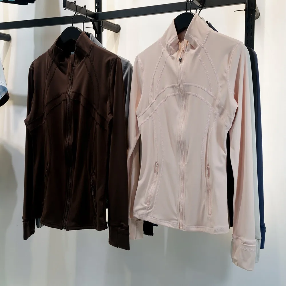 Women's Stand Collar Zipper Jacket, Bare-skin Feel, High Stretch, Moisture Absorption Sweat Releasing, Slim Fit