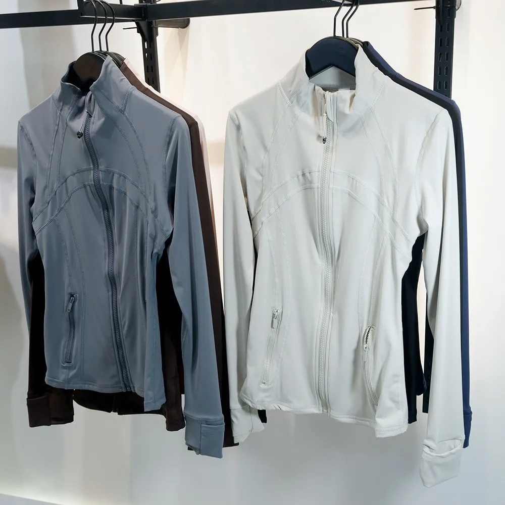 Women's Stand Collar Zipper Jacket, Bare-skin Feel, High Stretch, Moisture Absorption Sweat Releasing, Slim Fit