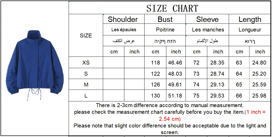 TFMLN Vintage Blue Single Breasted Jackets For Women 2026 Autumn New Chic Causal Folds Sleeve Stand Collar Coats High Street Top