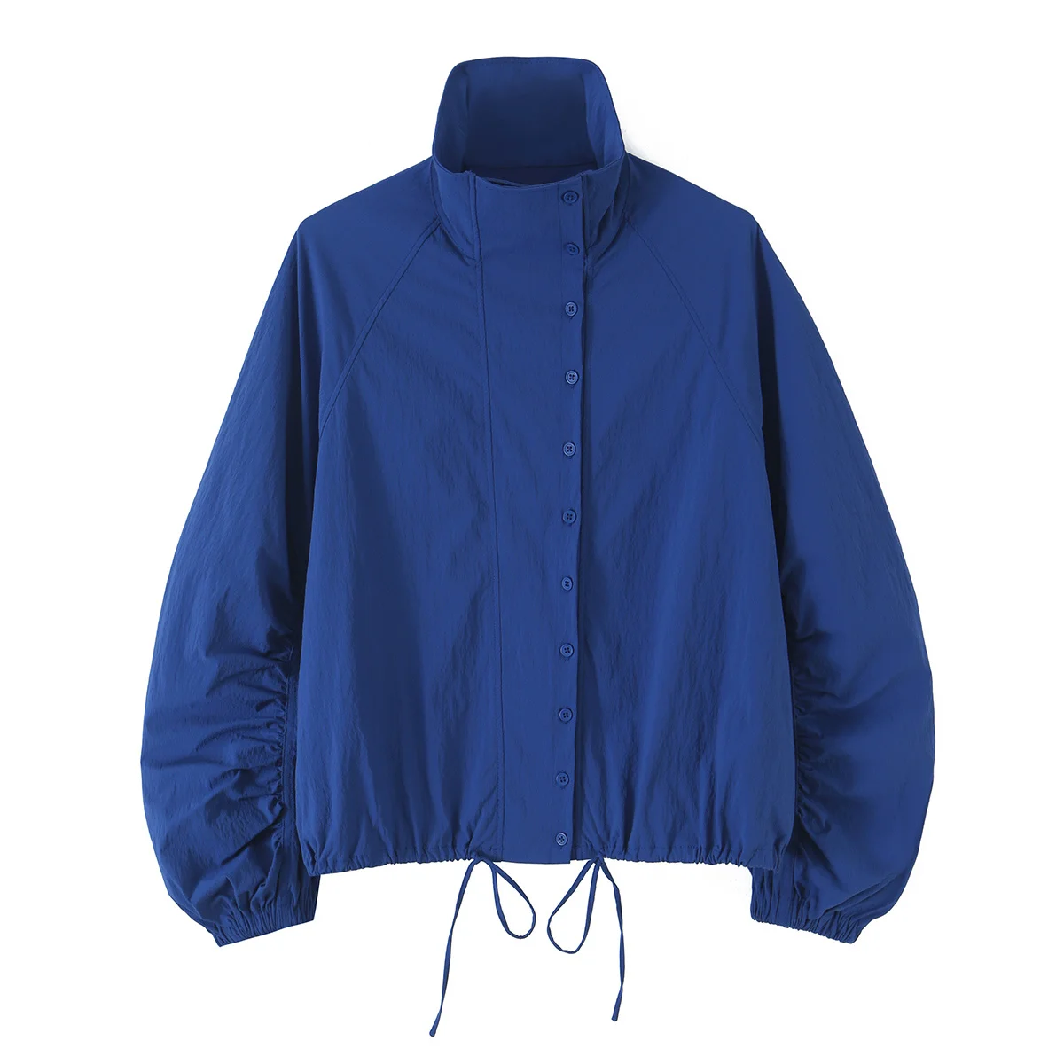 TFMLN Vintage Blue Single Breasted Jackets For Women 2026 Autumn New Chic Causal Folds Sleeve Stand Collar Coats High Street Top