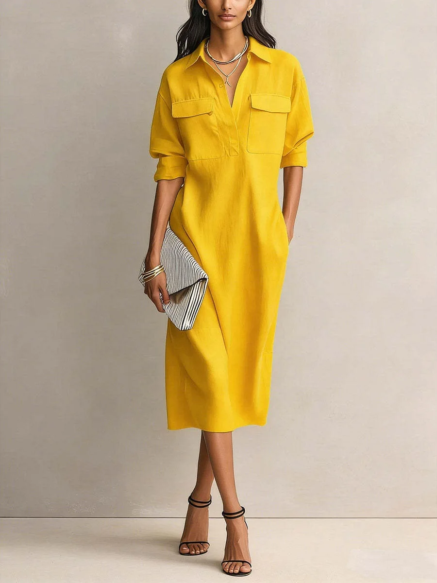 26 Spring and Summer New Women's Button Cotton Linen Dress