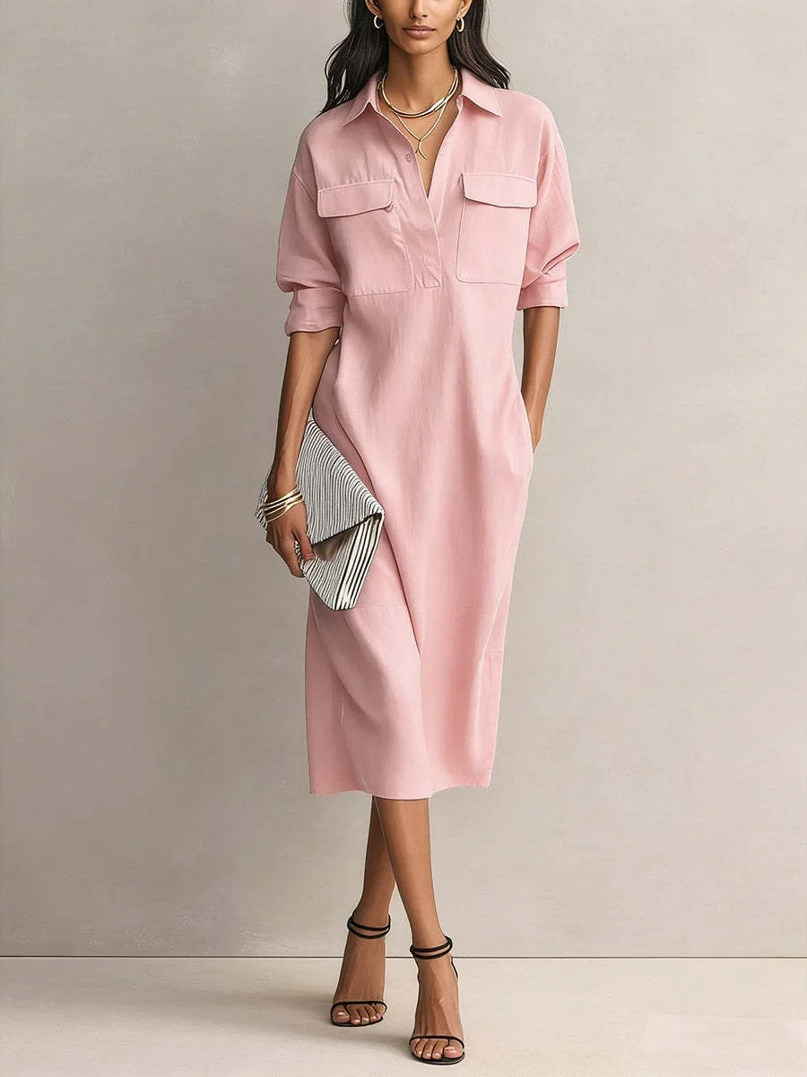 26 Spring and Summer New Women's Button Cotton Linen Dress