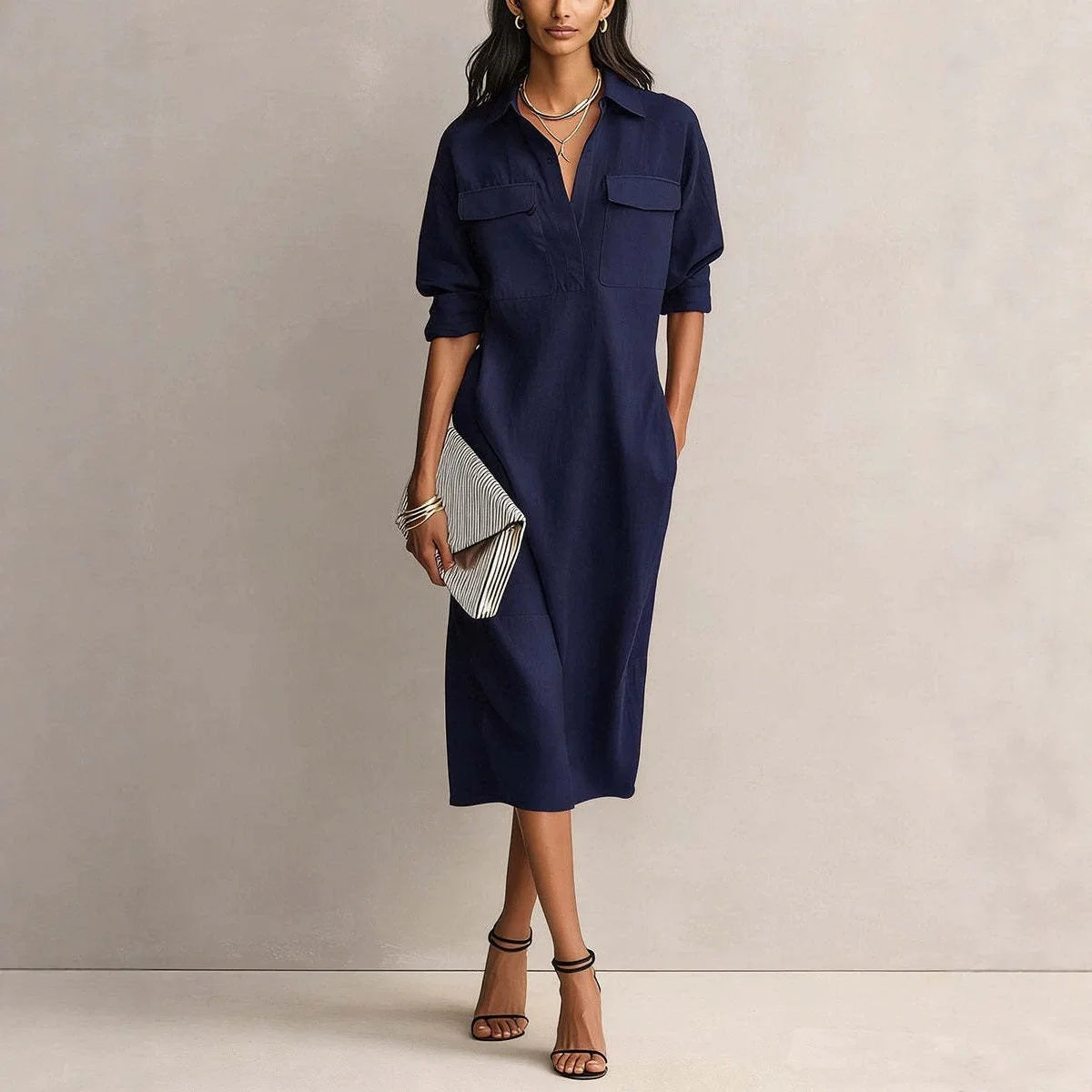 26 Spring and Summer New Women's Button Cotton Linen Dress