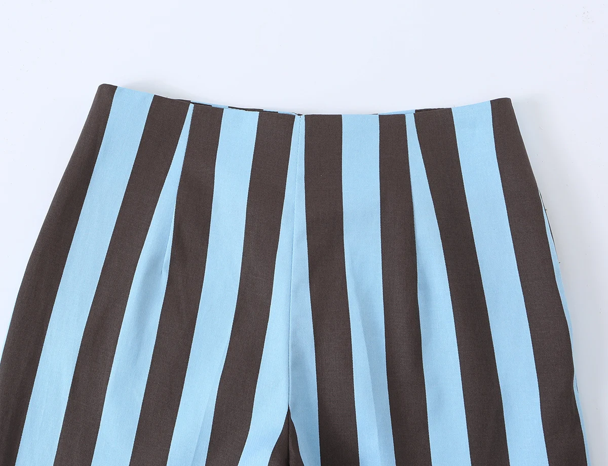 BSAY 2026 Vertical Striped Women Matching Outfit Lapel Sleeveless Frog Button Vest High Waist Wide Leg Trousers Casual Piece Set