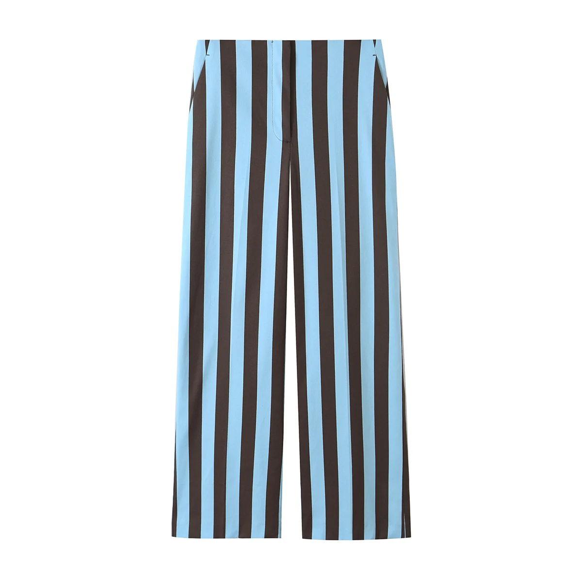 BSAY 2026 Vertical Striped Women Matching Outfit Lapel Sleeveless Frog Button Vest High Waist Wide Leg Trousers Casual Piece Set