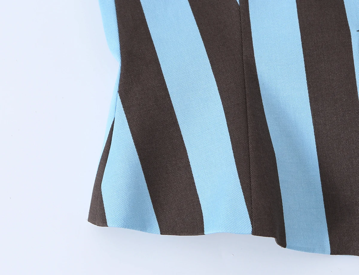 BSAY 2026 Vertical Striped Women Matching Outfit Lapel Sleeveless Frog Button Vest High Waist Wide Leg Trousers Casual Piece Set