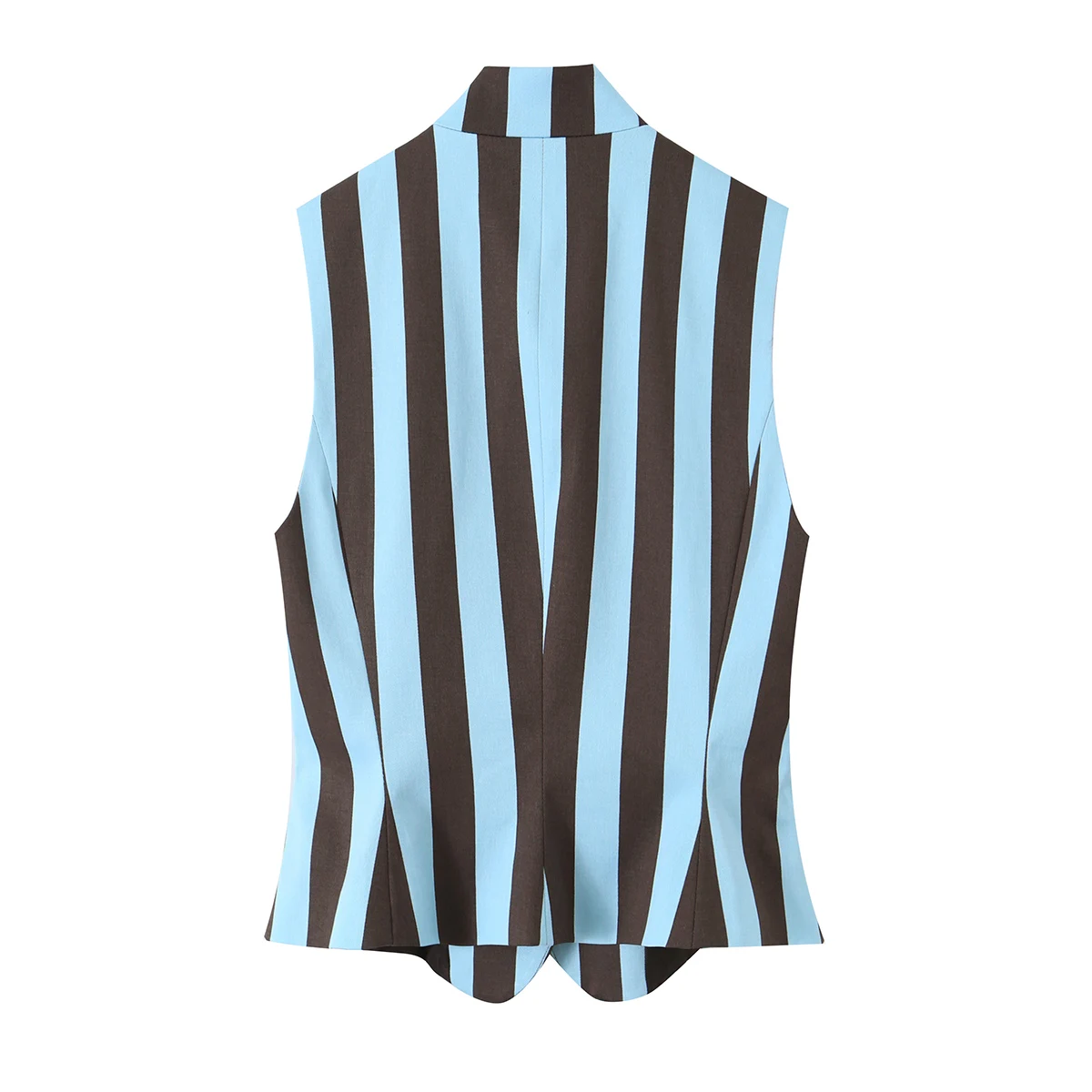 BSAY 2026 Vertical Striped Women Matching Outfit Lapel Sleeveless Frog Button Vest High Waist Wide Leg Trousers Casual Piece Set