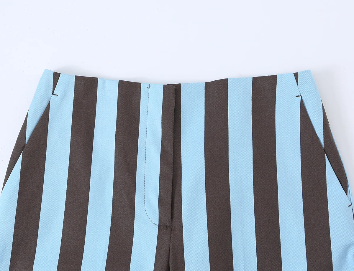 BSAY 2026 Vertical Striped Women Matching Outfit Lapel Sleeveless Frog Button Vest High Waist Wide Leg Trousers Casual Piece Set