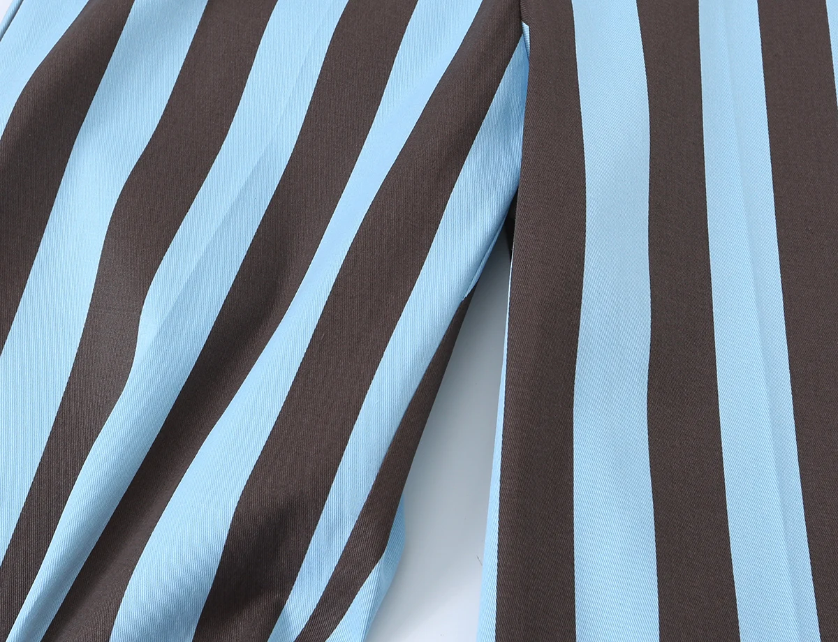 BSAY 2026 Vertical Striped Women Matching Outfit Lapel Sleeveless Frog Button Vest High Waist Wide Leg Trousers Casual Piece Set