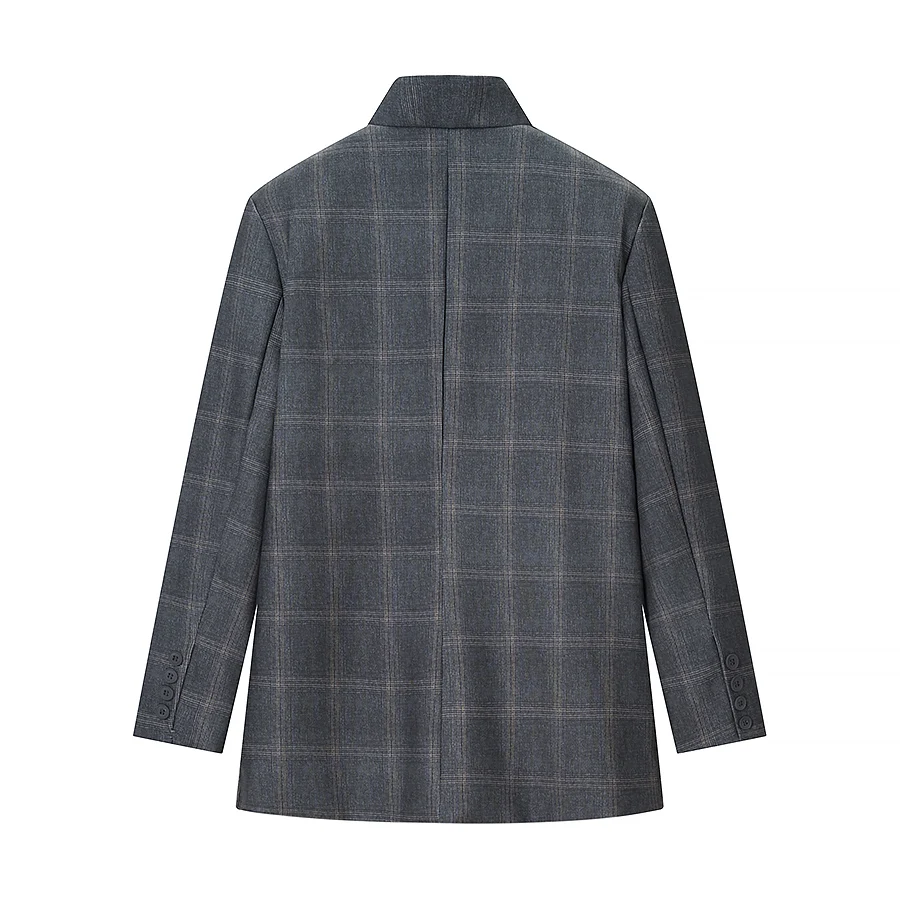 HH Women Fashion Plaid Blazer Coat Stand Collar Long Sleeve Jacket 2026 Spring Trend Casual Office Lady Chic Outerwear