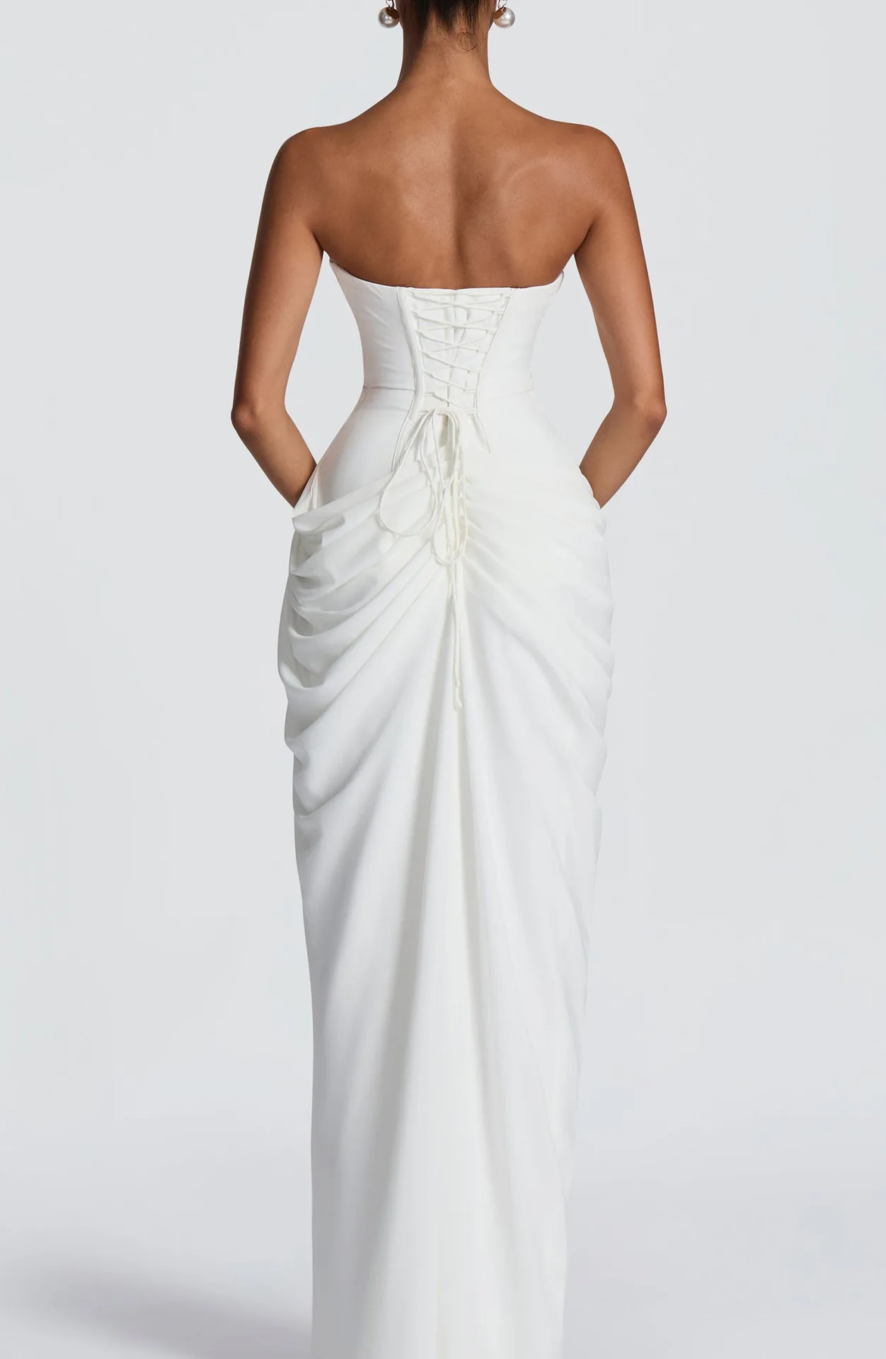 2026 new strapless evening dress women's long pleated slit sexy party dress European and American style