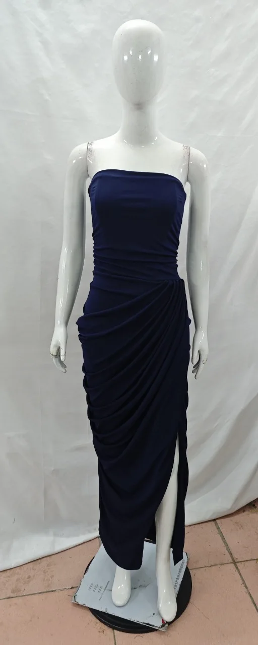 2026 new strapless evening dress women's long pleated slit sexy party dress European and American style