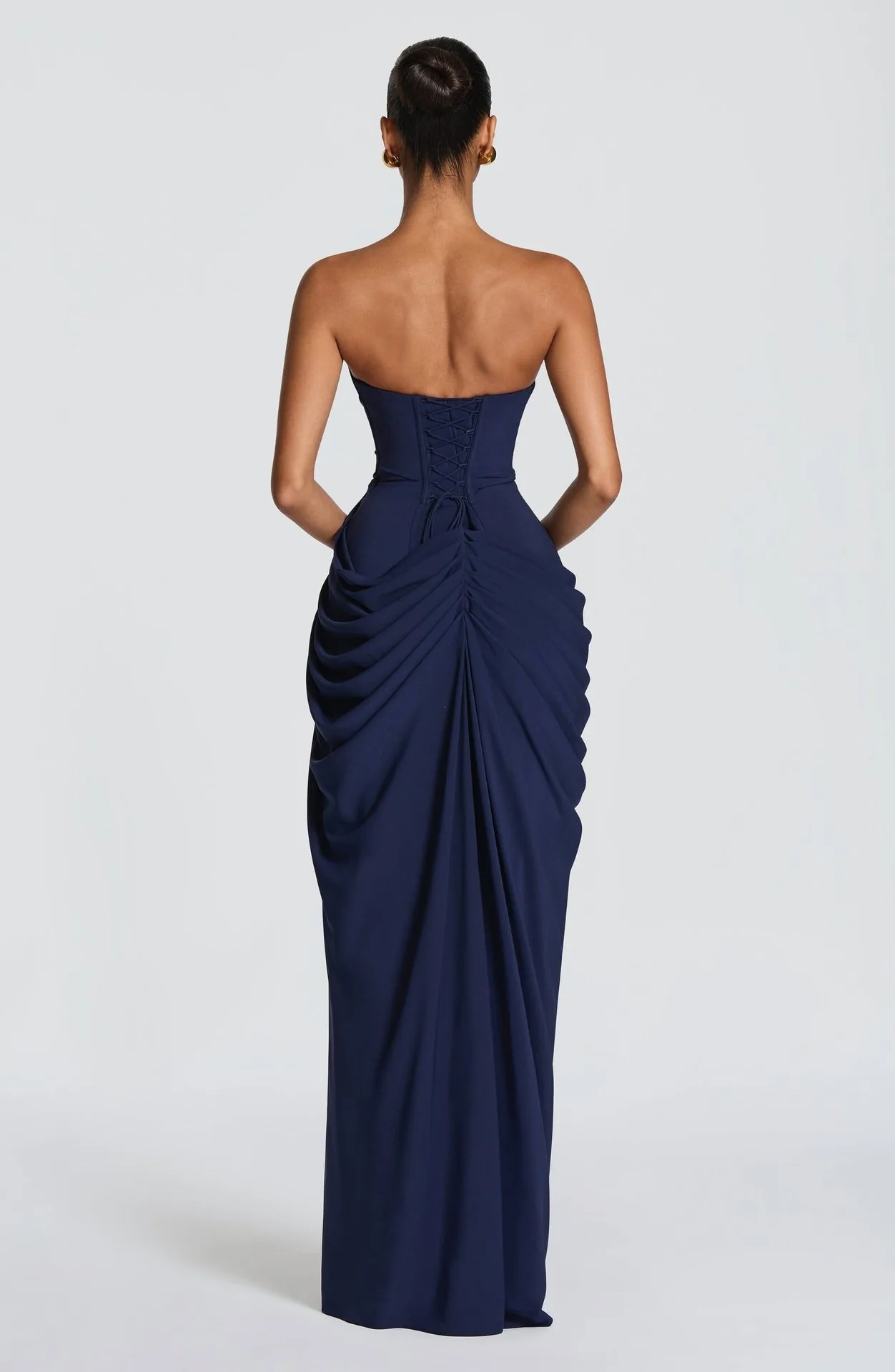 2026 new strapless evening dress women's long pleated slit sexy party dress European and American style