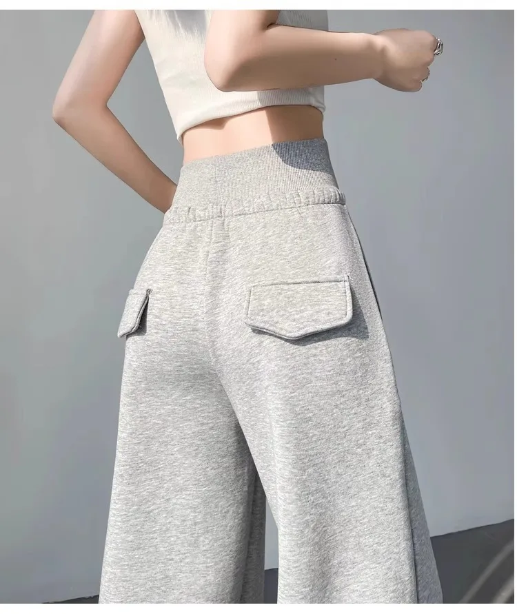 Women's Gray Sports High Waist Hanging Loose Slimming Straight Leg Wide Leg Pants American Sweatpants