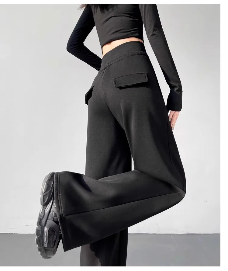 Women's Gray Sports High Waist Hanging Loose Slimming Straight Leg Wide Leg Pants American Sweatpants