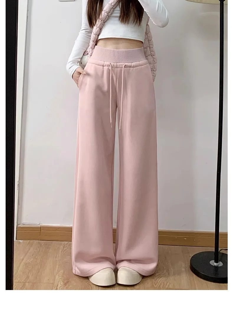 Women's Gray Sports High Waist Hanging Loose Slimming Straight Leg Wide Leg Pants American Sweatpants