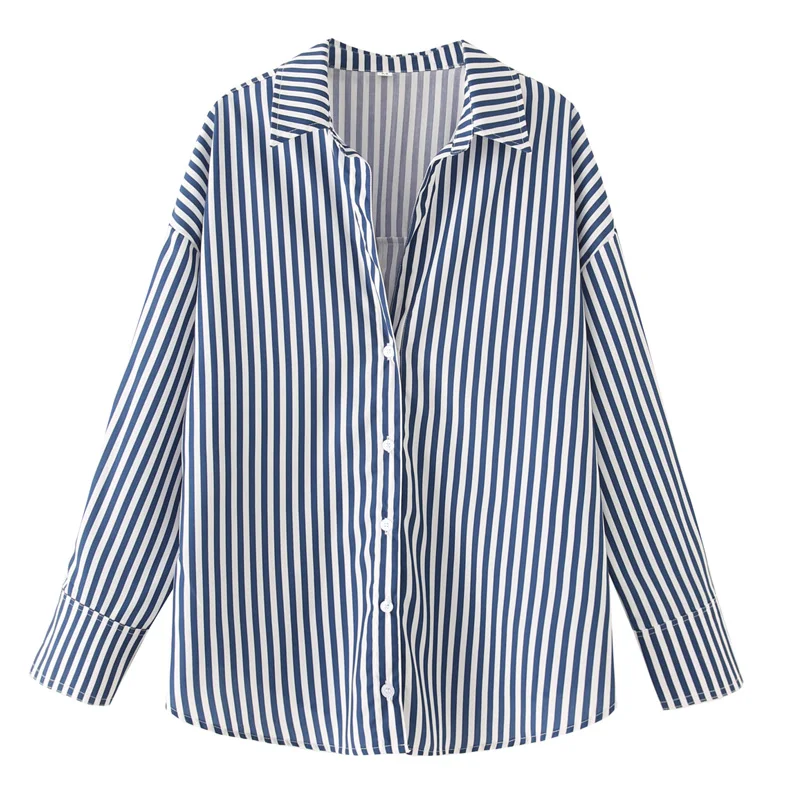 HXAO 2025 Woman Blouses Long Stripe Shirts Women Spring Summer Long Sleeve Blue White Shirt Woman Large Tops Button Up Shirts