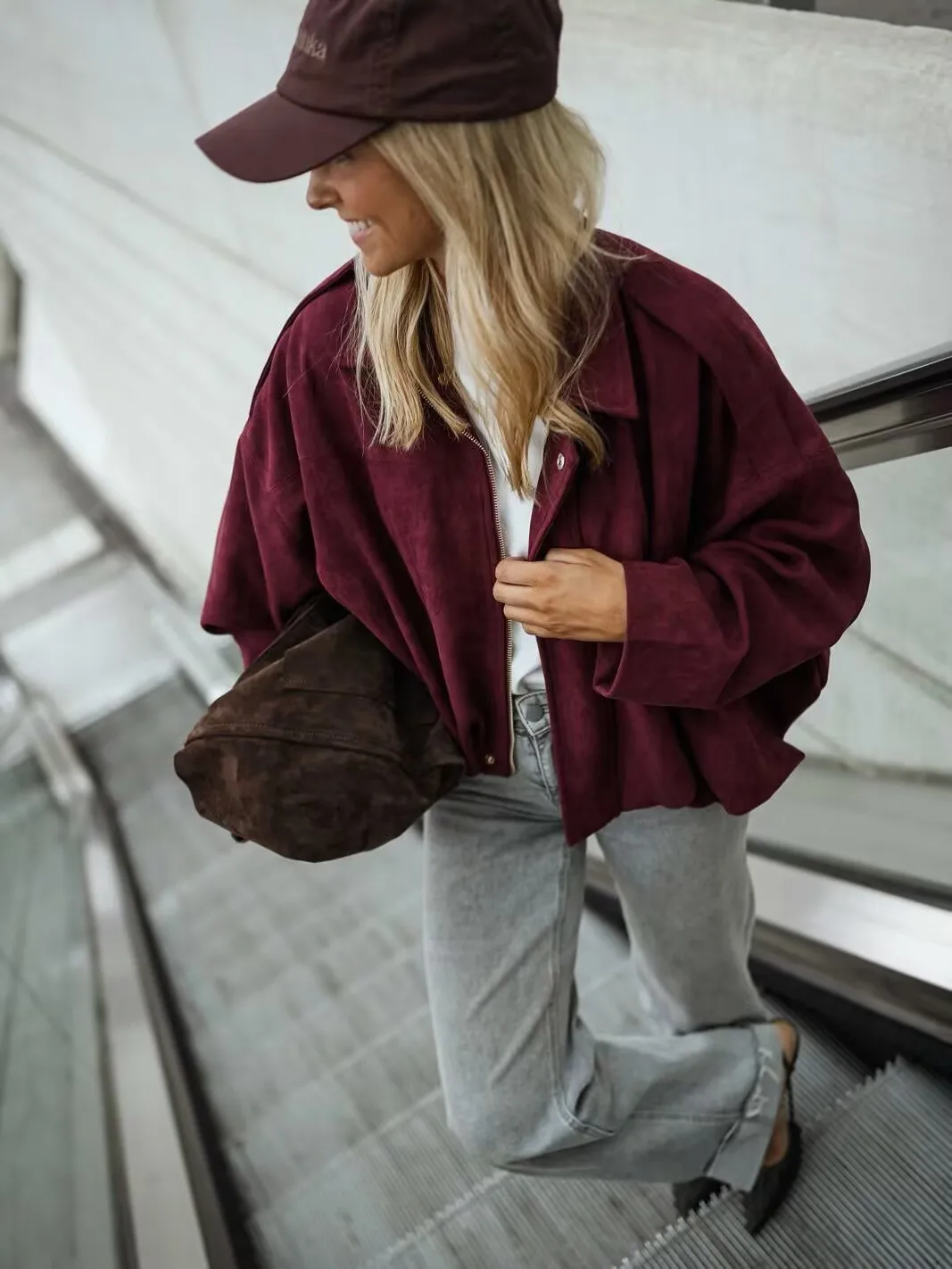YENKYE New 2025 Women Suede Textured Jacket Long Sleeve Lapel Collar Loose Coats Casual Female Outerwear Chic Tops