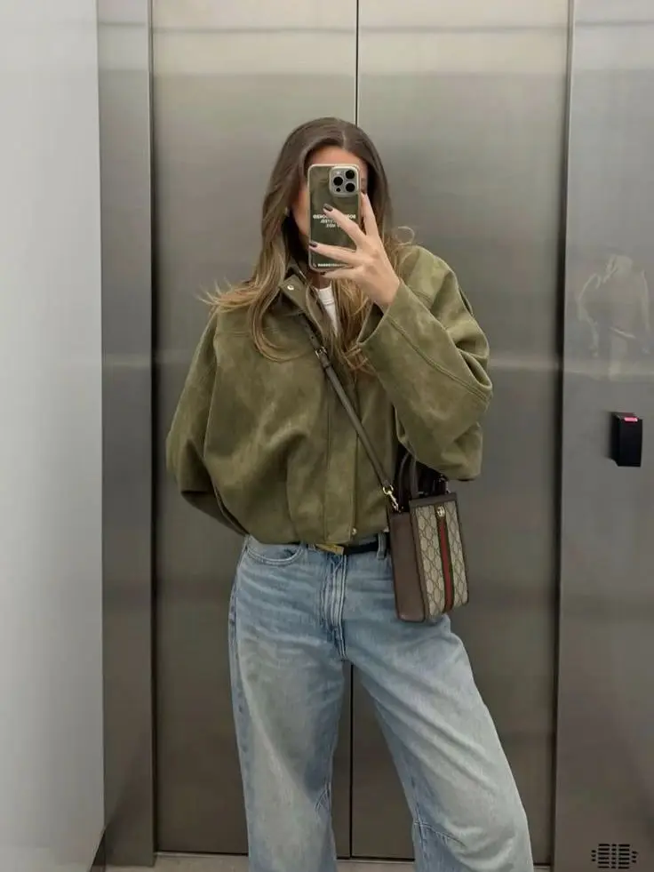 YENKYE New 2025 Women Suede Textured Jacket Long Sleeve Lapel Collar Loose Coats Casual Female Outerwear Chic Tops